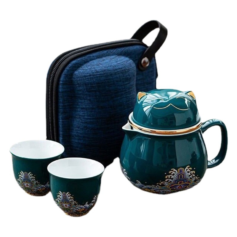 Juego de Té de Viaje Portátil de 2 Tazas, Cerámica, para Viaje