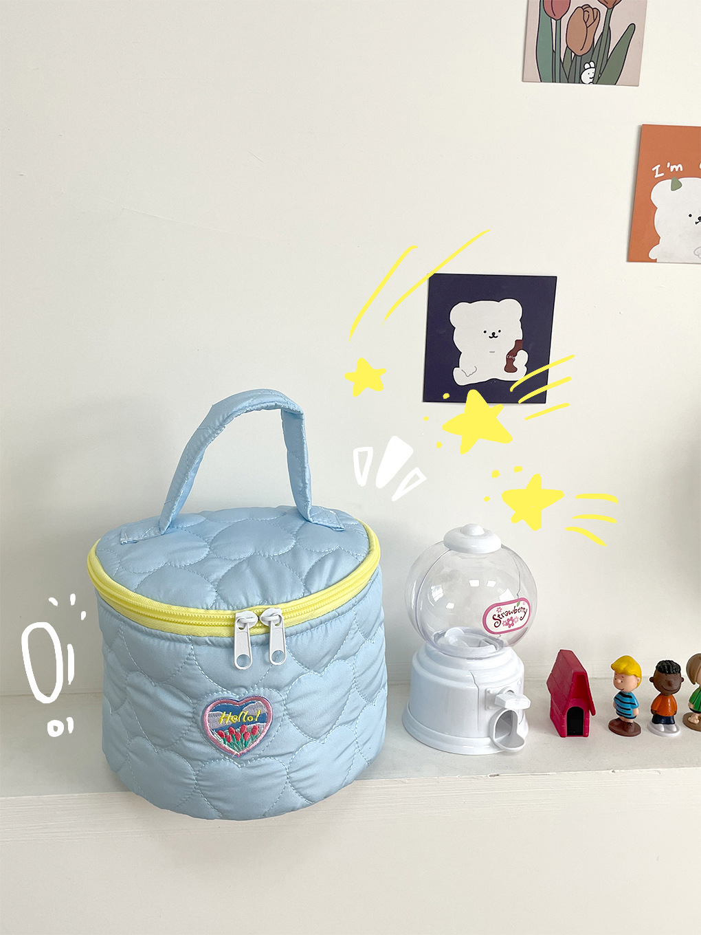 Amazon transfronterizo suministro/INS lindo acolchado amor bolsa de cosméticos bolsa de almacenamiento redondo