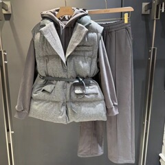潮牌25ss秋冬新款三件套棉服马甲+卫衣加绒加厚搭配马甲三件套