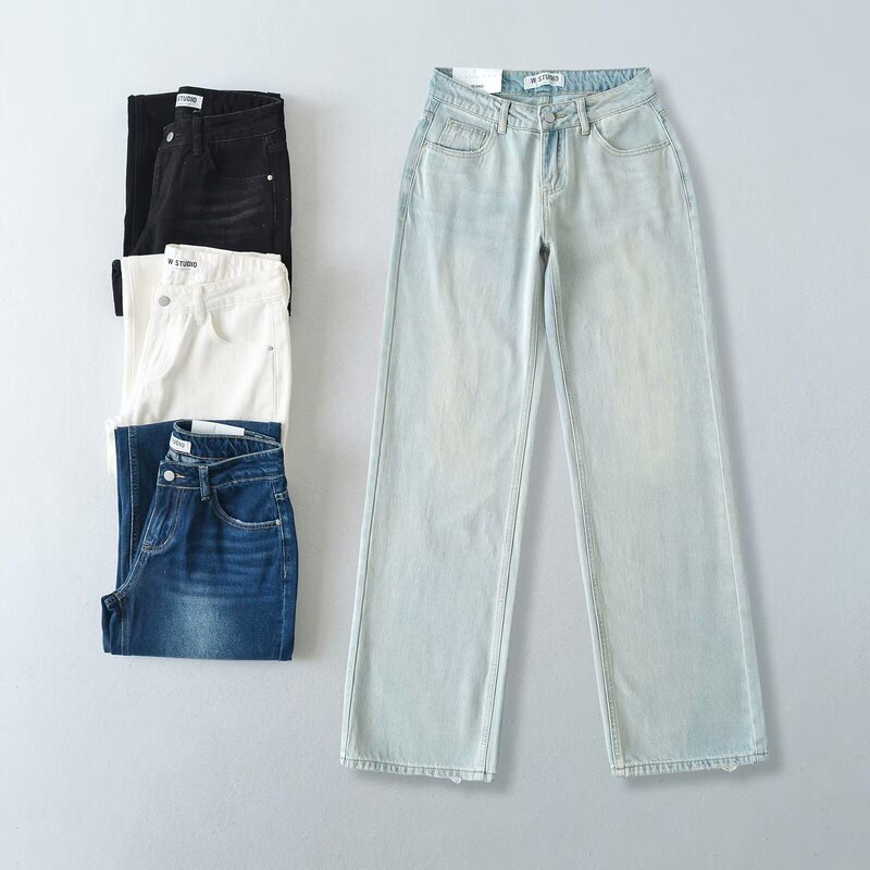 Korean Style Women's Low-Waist Slim Straight Floor-Length Jeans Spring and Summer Heavy Washed Distressed 4-Color Women's Jeans Korean Style Women's Low-Waist Slim Straight Floor-Length Jeans Spring and Summer Heavy Washed Distressed 4-Color Women's Jeans