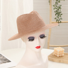 外贸跨境金线草帽巴拿马草编礼帽平檐户外春夏遮阳沙滩帽爵士防晒