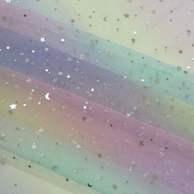 Fabricante nuevo arco iris hilo graduado estrella luna hilo de malla arco iris hexagonal tela de malla de malla de tela