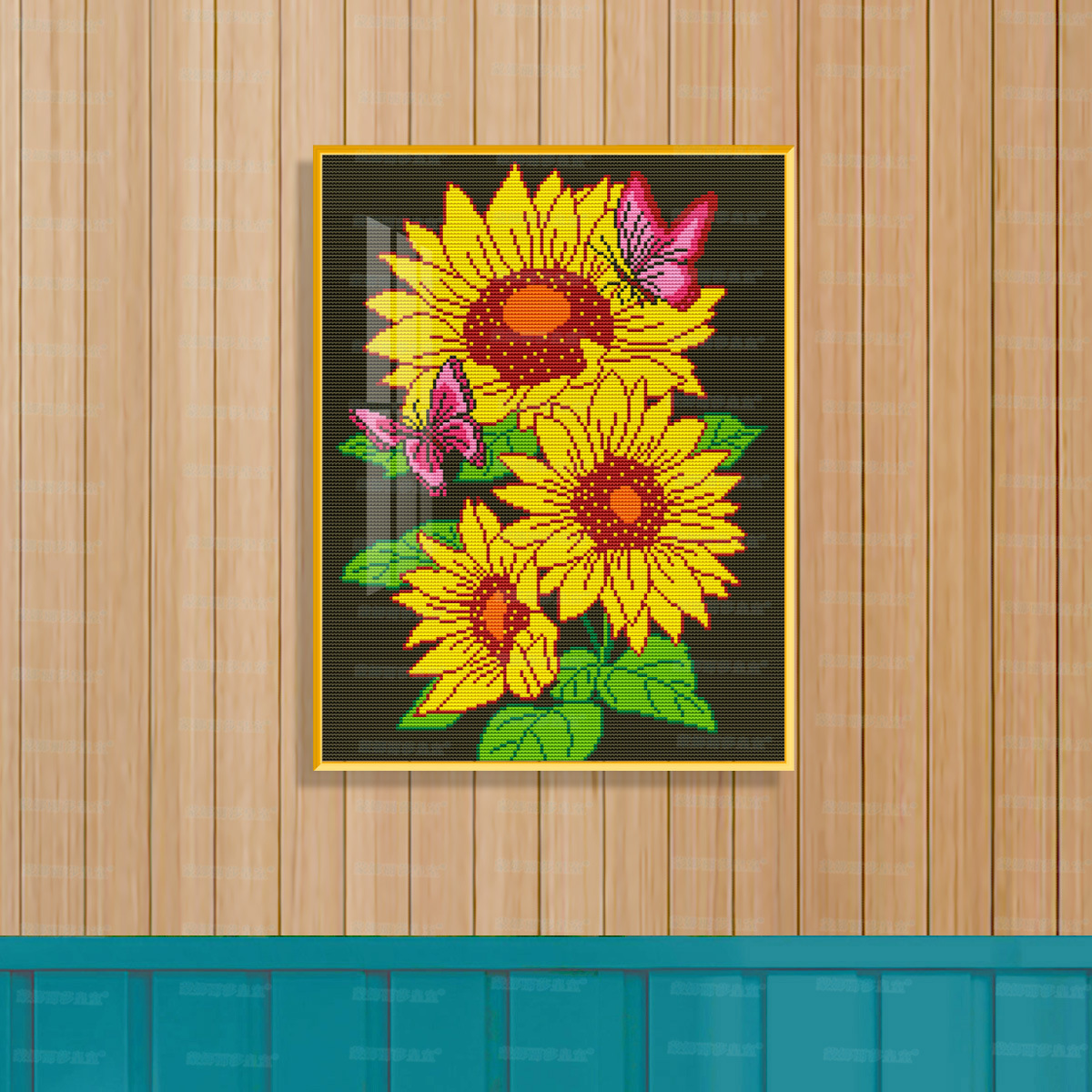 Mona Lisa mariposa real girasol nuevo girasol mano de bordado cruzado pinturas decorativas de vestíbulo de la sala de estar image 4