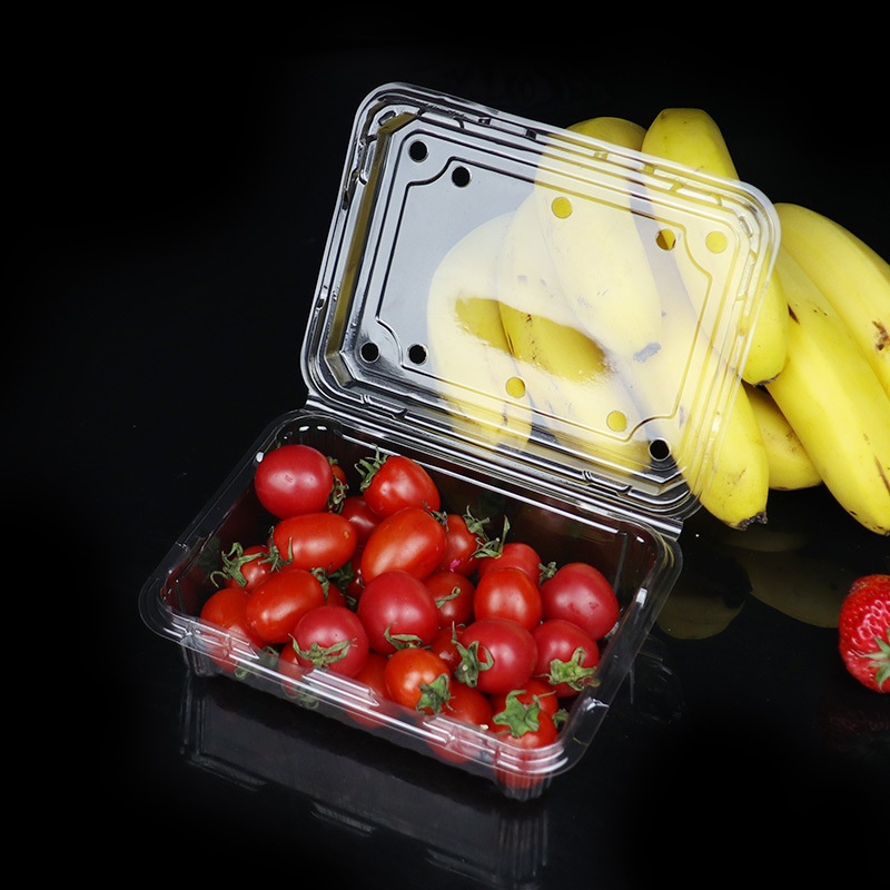 Disposable Transparent Plastic Fruit Packaging Box with Lid, 500g Fruit Cutting Box for Supermarket Strawberries and Vegetables 0.5kg