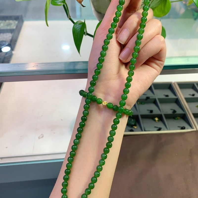 天然碧玉手链 项链两件套 碧玉项链+碧玉手链套装搭配18k金珠配件|undefined