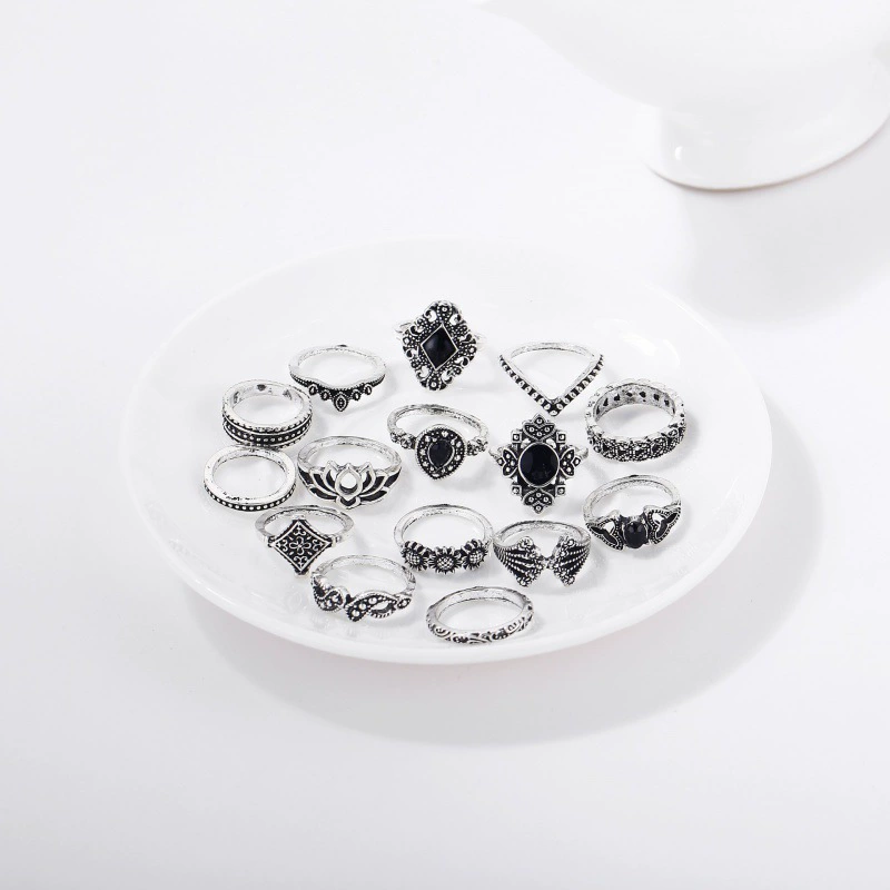 Ring Set, Silver 15-Piece Diamond-Accented Wedding Bands, Simple Elegant Design