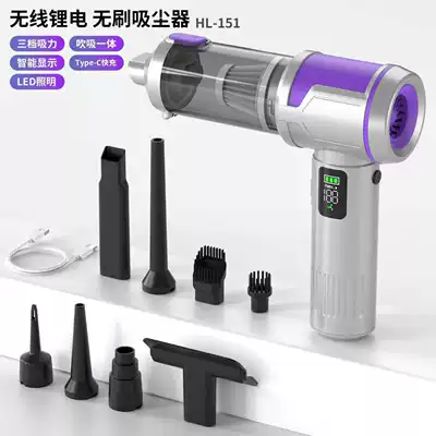 Car Vacuum Cleaner, Small, Portable, Brushless, High-Power, Multi-Functional, Digital Screen, Fast Charging, High Suction Vacuum Cleaner for Car and Home Use (Tozsoranlar) - silver-purple-fast-charging-digital-screen