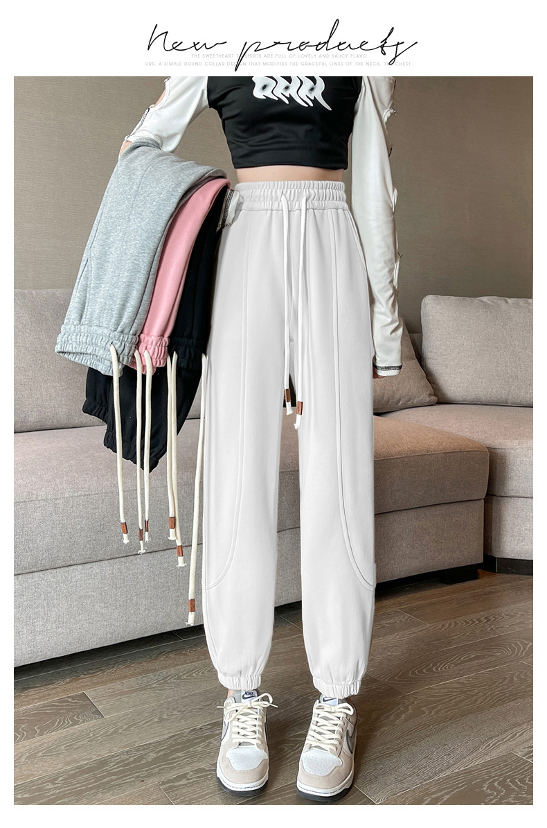 法米姿 早春新款宽松运动裤休闲外穿束脚拼接哈伦裤卫裤