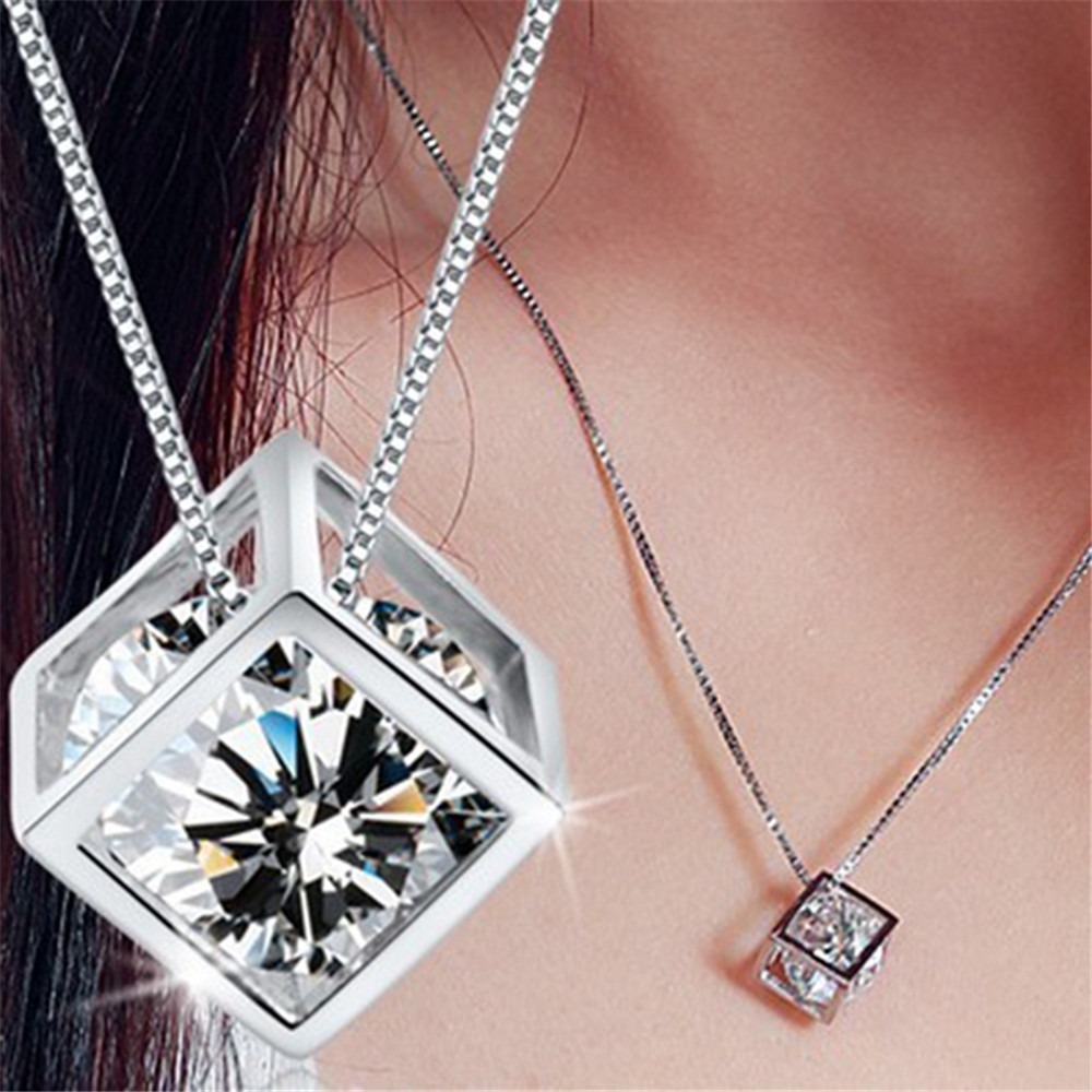 Korean Style Square Rubik's Cube Pendant Necklace display picture 1