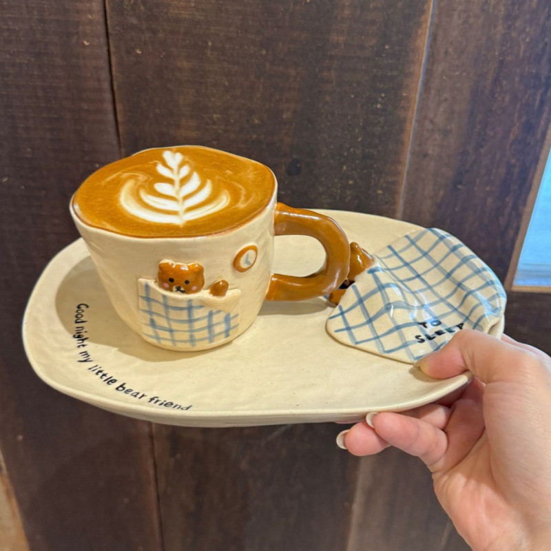 Cute Bear Oval Plate Designer Style High-Value Cartoon Hand-Painted Dessert Fruit Salad Dish Tableware Cup Bowl