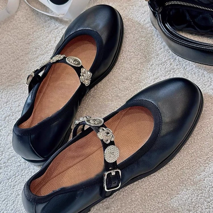 Коровья кожа версия ~ Xiao Xiangfeng круглая золотая монета с плоским дном Mary Jin обувь новая фея темперамент балет одиночная обувь девушка