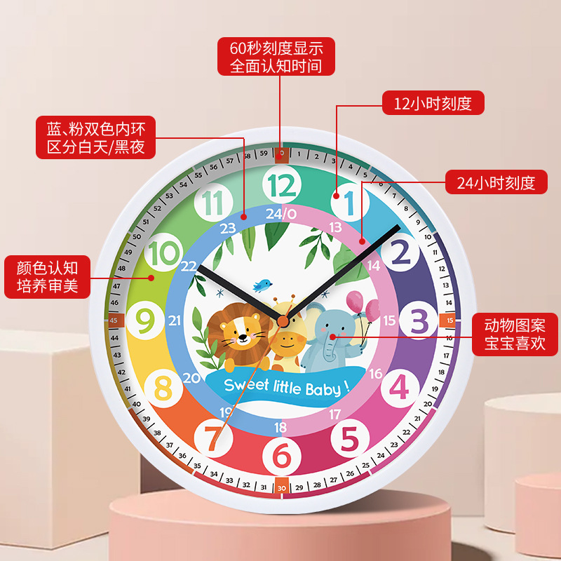 Reloj de aprendizaje de Educación Temprana de 10 pulgadas Reloj de pared de generación transfronteriza reloj de enseñanza iluminación educativa niños fábrica de relojes de juguete de dibujos animados