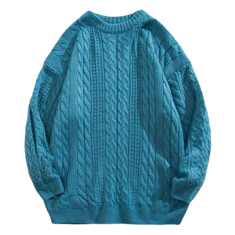 丸首の麻の花のセーターの男性の秋冬の日本のファッションの札のゆったりしている怠惰な風の高い街の潮流の純色のプルオーバーのニット