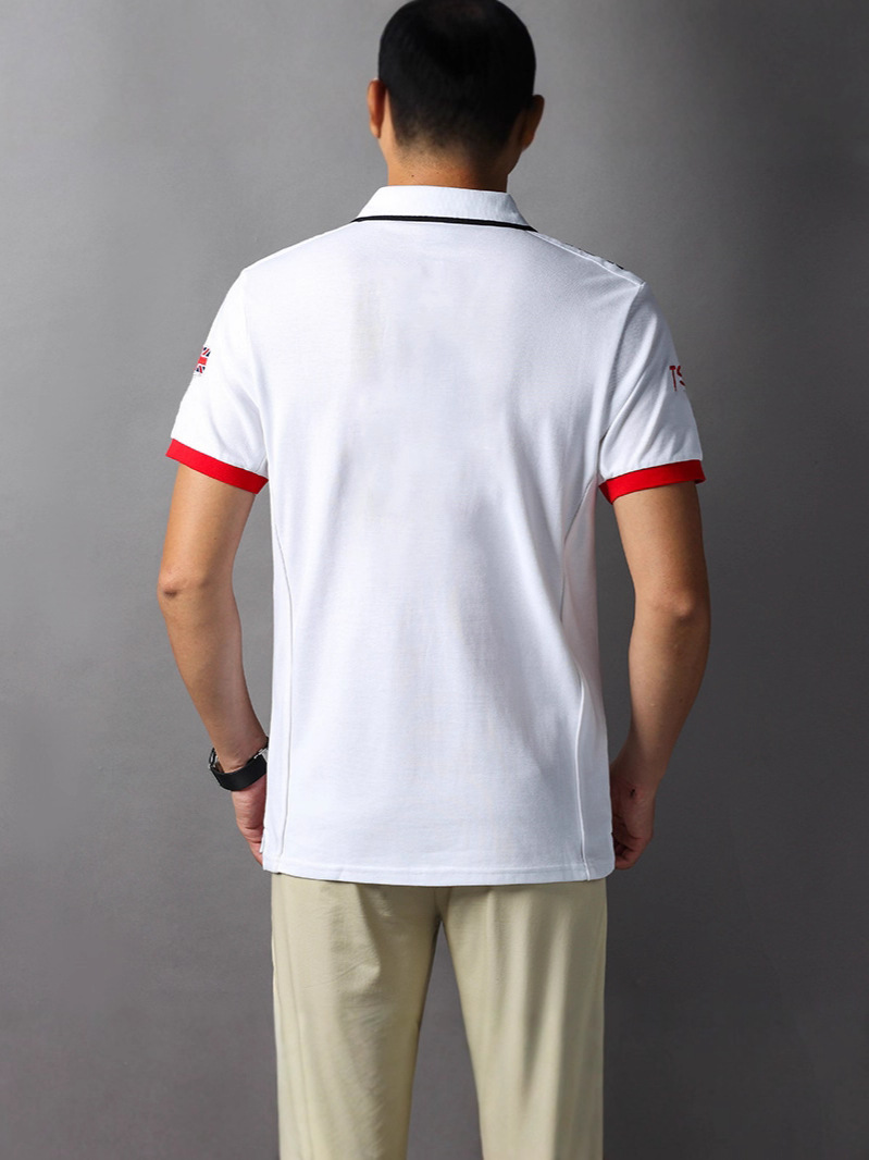 Short-sleeved polo shirt men's white British sports British royal leisure cotton cross-border trade plus size white embroidery