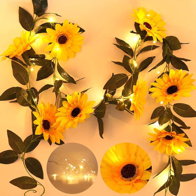 20 LED artificial sunflower lamp Garland-silk sunflower vine with 8 flower heads battery powered fairy