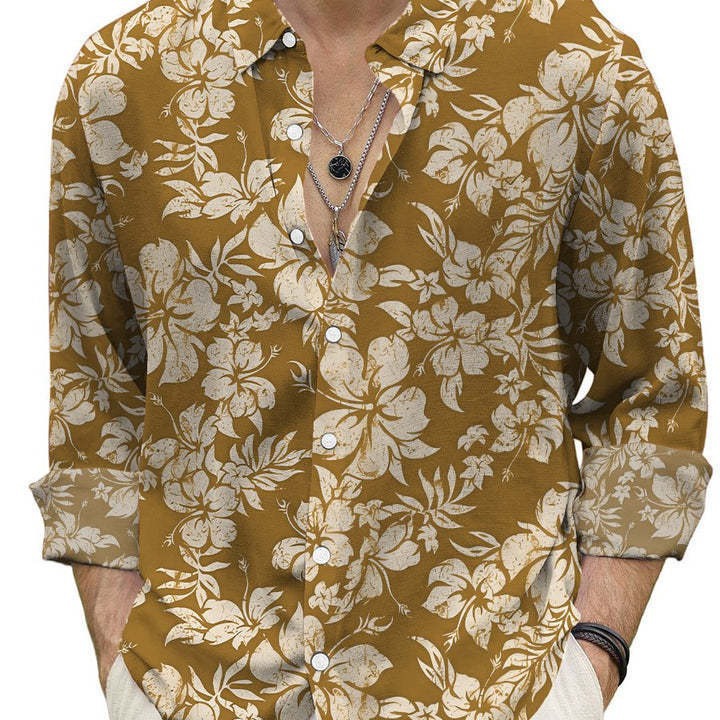 New Spring and Autumn Men's Fashion 3D Digital Printing Fragmented Flower Long sleeved Shirts Large Casual Top_vogarts.com