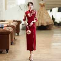 Новое китайское платье для тостов Cheongsam, Красное Свадебное Обручальное платье для молодых, женское платье спиной к двери, улучшенное платье невесты