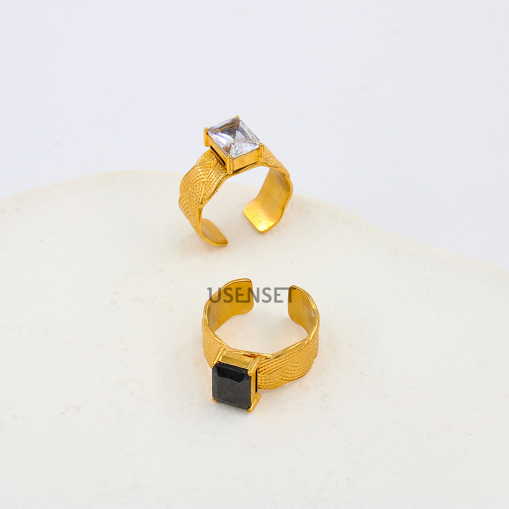 Retro Geometric Stainless Steel Plating Zircon Open Ring 1 Piece