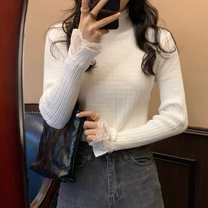 フレンチニットはレースの中に女性の春の新型の修身を合わせて痩せています。|undefined
