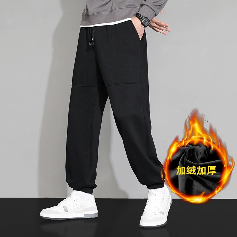 Мужские повседневные брюки, зимние брендовые драпированные спортивные спортивные штаны, зимние свободные прямые широкие брюки на флисовой подкладке