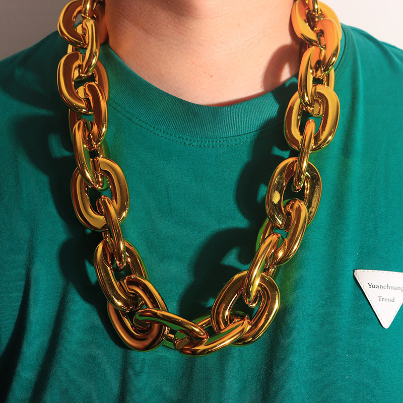 欧美彩色大金链球队挂吊牌道具UV亚克力项链夜店演出古巴大金链子