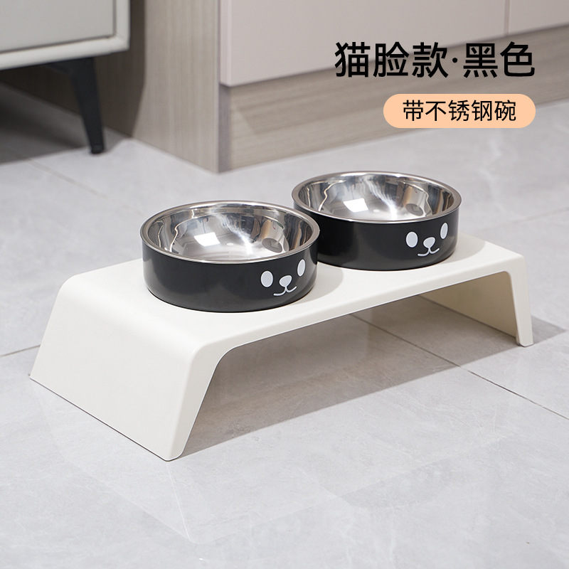 Tazón para mascotas Tazón para gatos anti-volcado Tazón para gatos Protector de cuello para gatos Tazón para perros Tazón doble de acero inoxidable Tazón para perros nuevo transfronterizo al por mayor