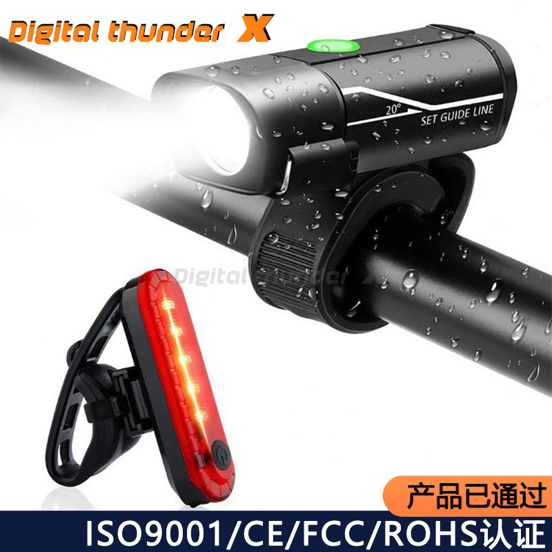 Luz delantera de bicicleta USB recargable luz de bicicleta aluminio 5 velocidades luz trasera luz de advertencia accesorios de linterna de bicicleta