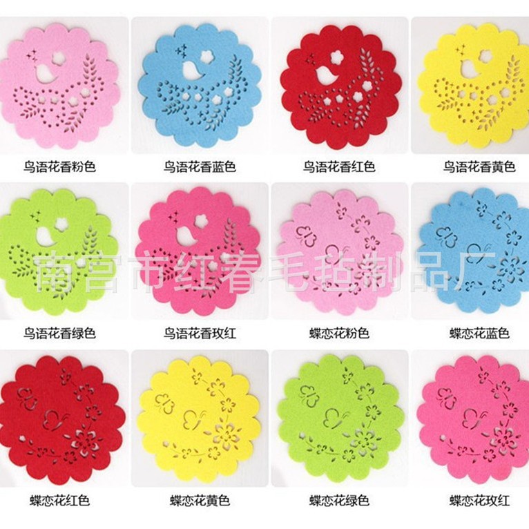 毛毡雪花杯垫 无纺布激光镂空杯垫 防碰隔热毛毡隔热垫