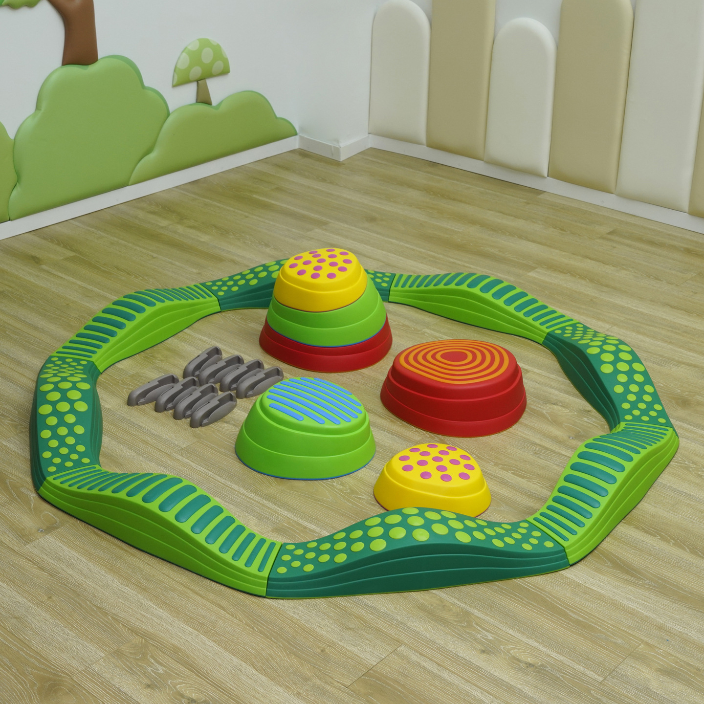 Balance táctil Wave Trail Rainbow River Rock Kids Outdoor Fitness Juguetes de entrenamiento de madera de equilibrio