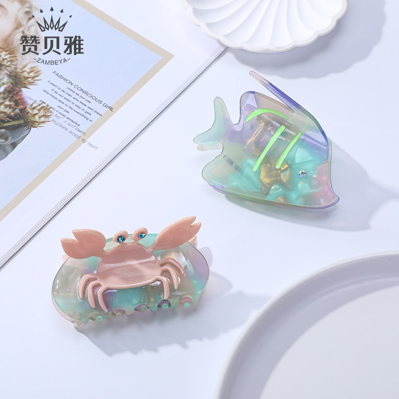 オーシャンスタイルカニ小魚クリップ女性の夏インスタイル高品質アセテートヘアアクセサリーシャーククリップトレンディな卸売|undefined