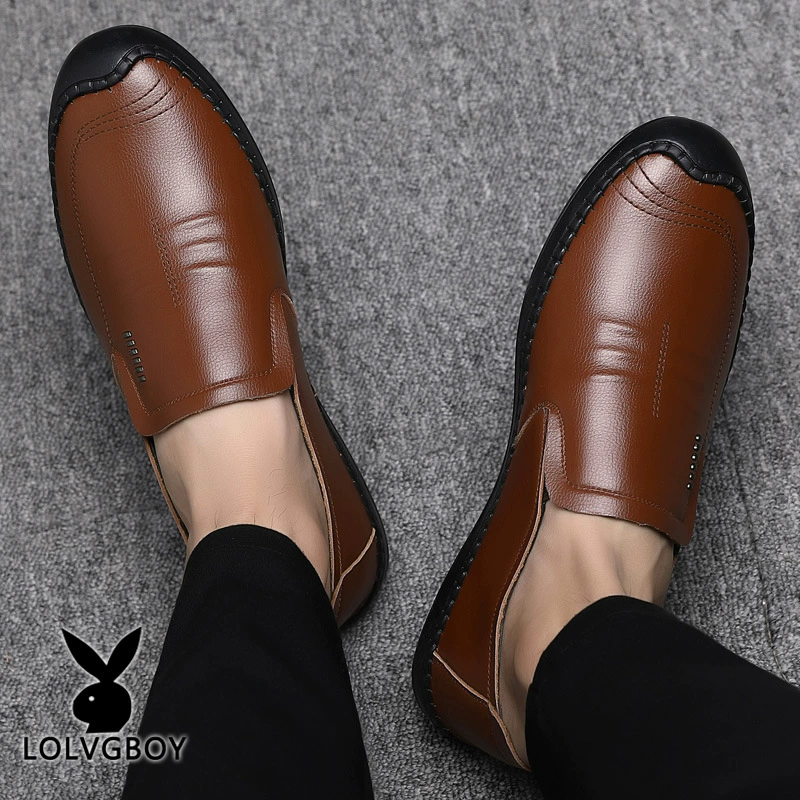 Shoes for leather shoes, men's summer breathable non-slip work casual footwear for leisure, genuine leather, soft sole