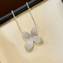 S925纯银 爆闪满钻四叶草项链高级感树叶蝴蝶花型设计感