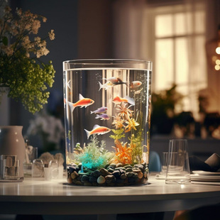 Cylindrical Fish Tank Straight Cylindrical Household Transparent Floor-Standing Vertical Aquarium Small Goldfish Tank Living Room Round