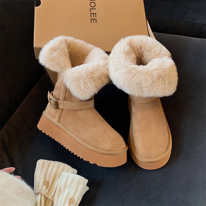 Nuevo tipo de botas de nieve para mujeres 2026 invierno pequeño con una base gruesa de lana gruesa zapatos de algodón corto del noreste para mujeres