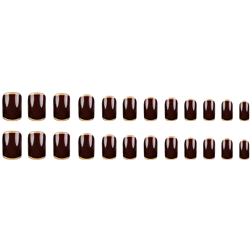 Color marrón oscuro sólido LIP Phnom Penh estilo francés manicure comercio exterior lujo ligero temperamento de desgaste de uñas 24 piezas de parche de uñas