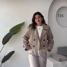 ZA跨境外贸现货欧美风2025秋季新款女装双襟长袖短款风衣