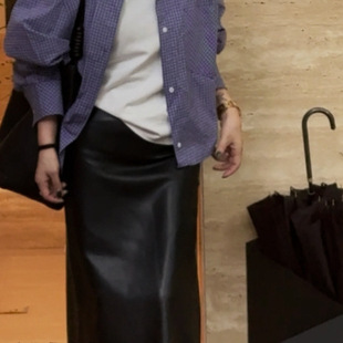 Straight Skirt European and American Small Style High Waist Leather Skirt Rear Opening Slim-fit All-match Skirt