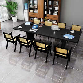 实木茶桌碳化黑色原木会议桌接待洽谈茶台工作长桌简约办公桌