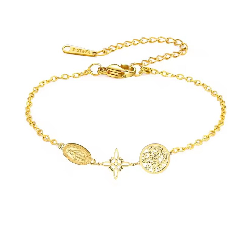 Retro Stainless Steel Triple Protection Bracelet Virgin Mary Witch Knot Pentagram Witch Knot Combination Adjustment Bracelet