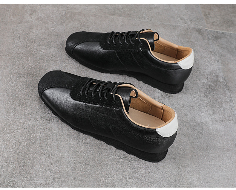 Giày sneaker nữ da thật phong cách cổ điển đế bệt nhẹ — màu nâu chi tiết 12