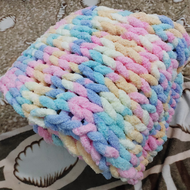 彩虹毯子粗冰条线猫尾巴线香肠纱手工手编盖毯坐垫柔软毯子猫窝线