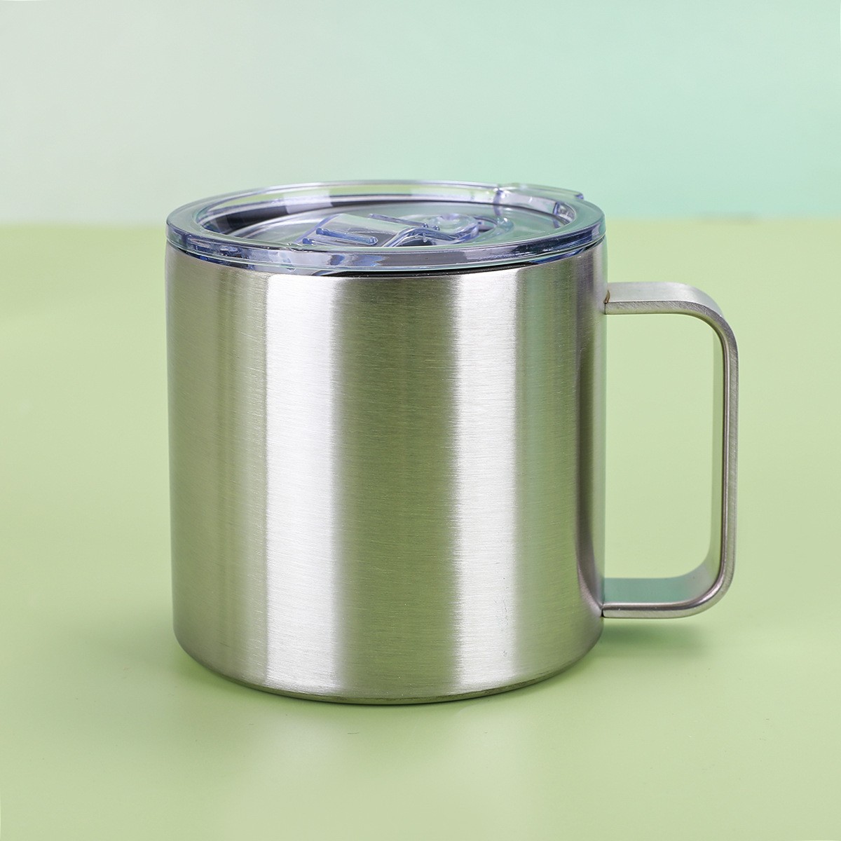 Suministro exclusivo transfronterizo de tazas con aislamiento al vacío de doble capa de acero inoxidable 304, taza de oficina estilo americano de 14 oz con asa.