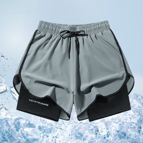 Sports cropped pants summer anti-exposure double-layer sports men and women couples shorts running outdoor fitness pants