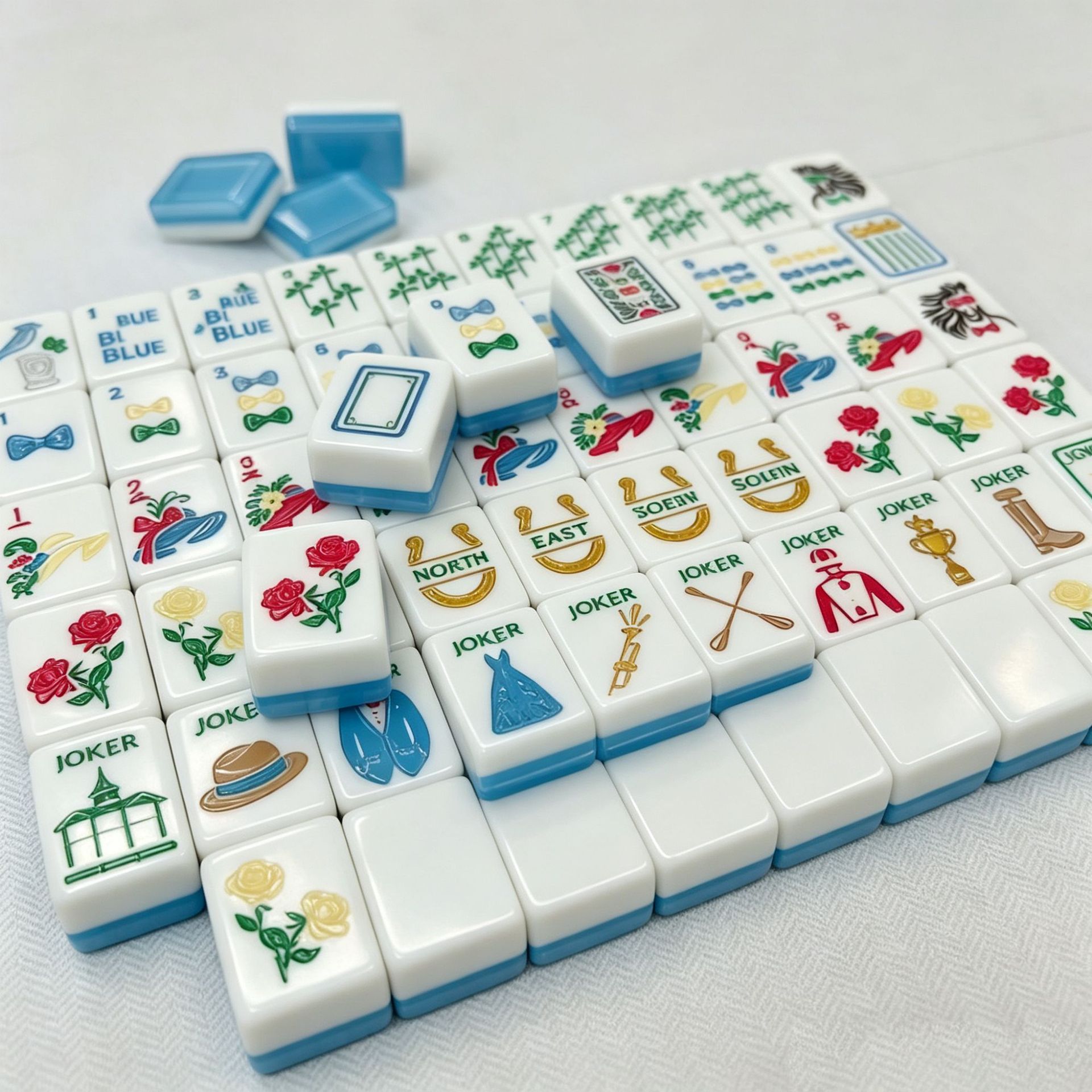 Cross-Border Transparent Blue and White Three-Layer Acrylic Mahjong Tiles Ming & Rose American Mahjong Pattern