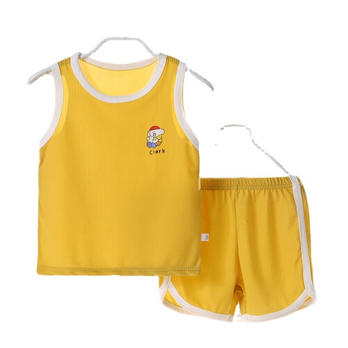 Children's Summer Quick-Dry V-Neck Suit Set Ice Silk Clothing Boy Girl Two-Piece Set Factory Wholesale