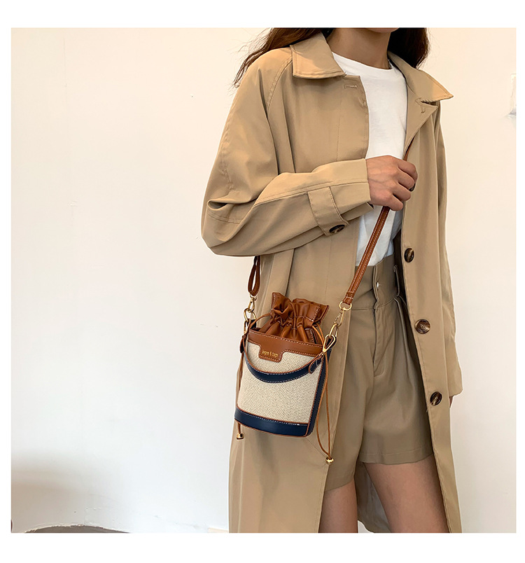 Women's Gender Women's Medium Pu Leather Color Block Streetwear Sewing Thread Bucket String Bucket Bag