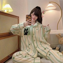 秋冬法兰绒睡衣女士ins风加绒加厚家居服维密套装休闲舒适冬季款