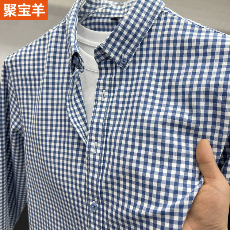 Spring New Plaid Long-Sleeved Shirt for Young Men, Fashionable, Comfortable and Versatile Inch Shirt, Trendy Casual Plaid Shirt