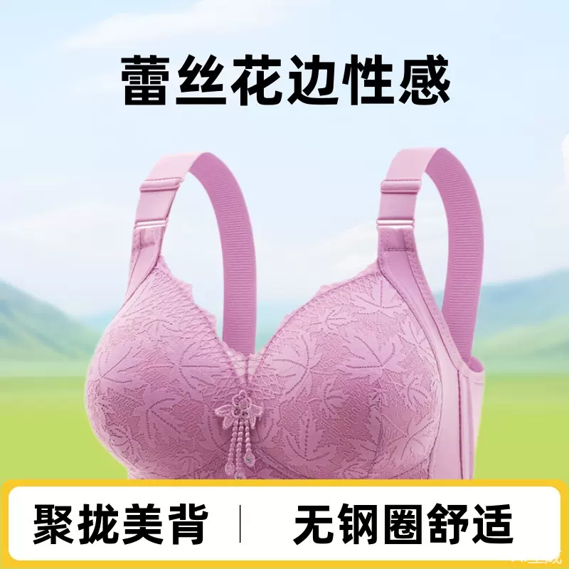 新款大码无钢圈调整型性感蕾丝花边文胸舒适侧收聚拢美背文胸罩