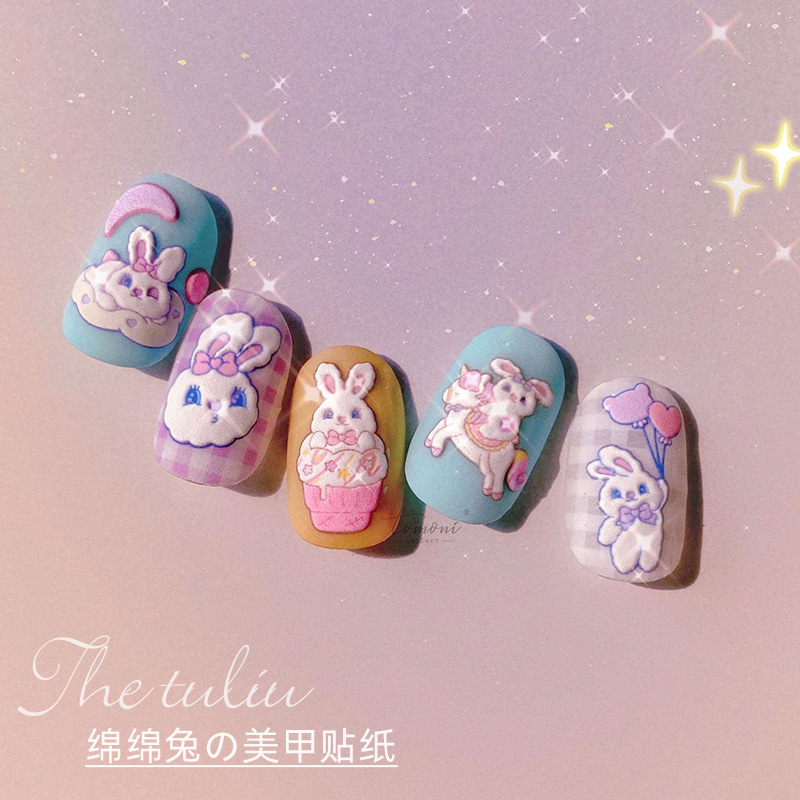 Tomoni Japonés pegatinas de uñas lindo Laurel conejo lindo serie de dibujos animados oso alivio tridimensional flor amor